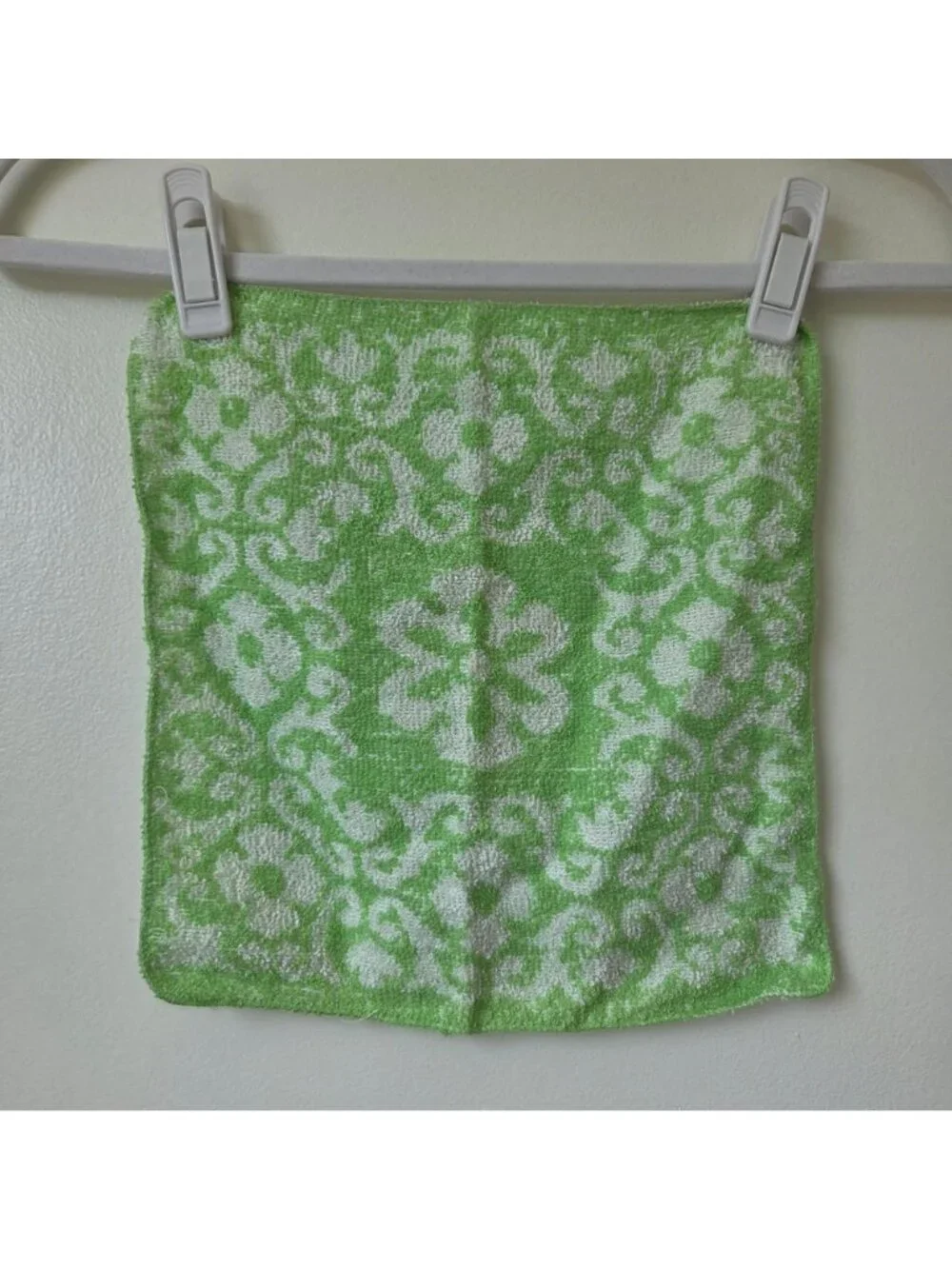 Vintage MCM St. Mary's Green Flower Bath Set Towels USA